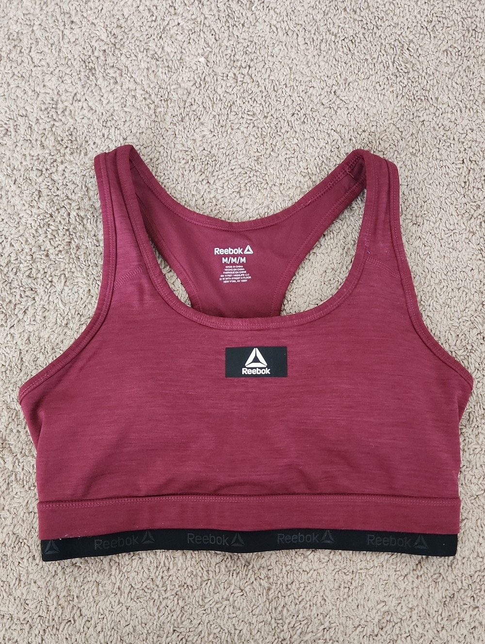 Reebok Women's Maroon Racerback Sports Bra with Black Elastic Band
